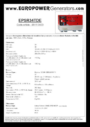 Agregaty prądotwórcze z silnikiem wysokoprężnym Europower EPSR34TDE (LS)