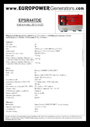 Agregaty prądotwórcze z silnikiem wysokoprężnym Europower EPSR44TDE (LS)