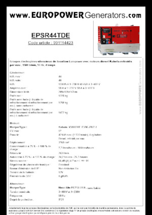 Agregaty prądotwórcze z silnikiem wysokoprężnym Europower EPSR44TDE (MA)