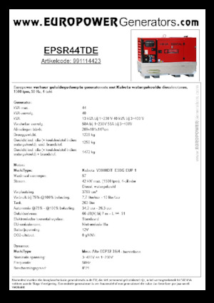 Agregaty prądotwórcze z silnikiem wysokoprężnym Europower EPSR44TDE (MA)
