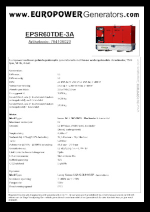Agregaty prądotwórcze z silnikiem wysokoprężnym Europower EPSR60TDE-3A (LS)