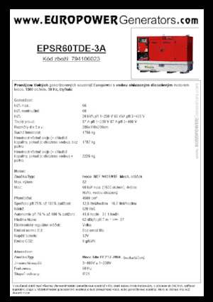 Agregaty prądotwórcze z silnikiem wysokoprężnym Europower EPSR60TDE-3A (MA)
