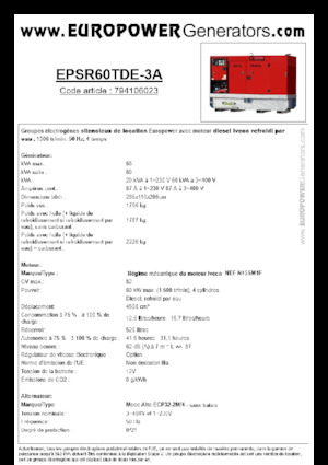 Agregaty prądotwórcze z silnikiem wysokoprężnym Europower EPSR60TDE-3A (MA)