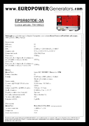 Agregaty prądotwórcze z silnikiem wysokoprężnym Europower EPSR60TDE-3A (MA)