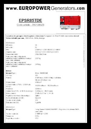 Agregaty prądotwórcze z silnikiem wysokoprężnym Europower EPSR85TDE (LS)