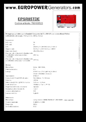 Agregaty prądotwórcze z silnikiem wysokoprężnym Europower EPSR85TDE (LS)