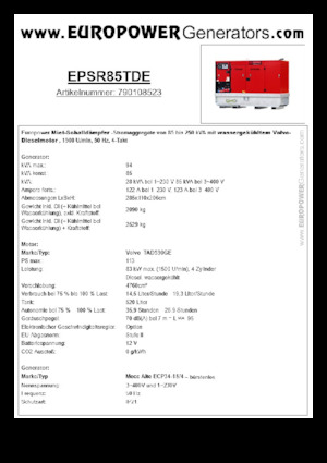 Agregaty prądotwórcze z silnikiem wysokoprężnym Europower EPSR85TDE (MA)