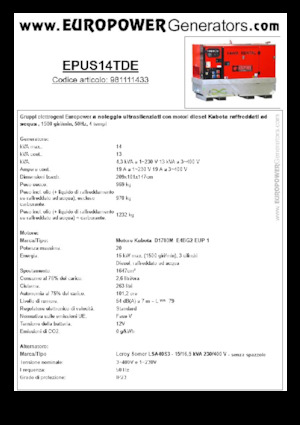 Agregaty prądotwórcze z silnikiem wysokoprężnym Europower EPUS14TDE (LS)