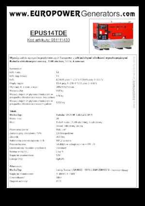 Agregaty prądotwórcze z silnikiem wysokoprężnym Europower EPUS14TDE (LS)