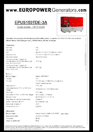 Agregaty prądotwórcze z silnikiem wysokoprężnym Europower EPUS150TDE-3A (LS)