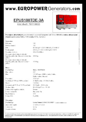 Agregaty prądotwórcze z silnikiem wysokoprężnym Europower EPUS180TDE-3A (LS)