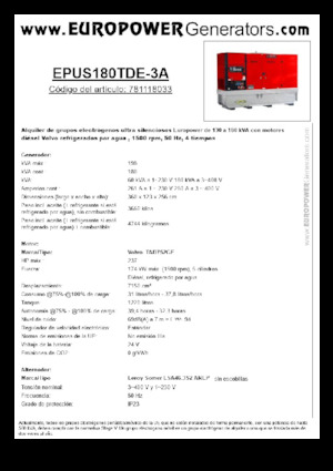 Agregaty prądotwórcze z silnikiem wysokoprężnym Europower EPUS180TDE-3A (LS)