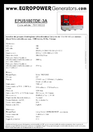 Agregaty prądotwórcze z silnikiem wysokoprężnym Europower EPUS180TDE-3A (LS)