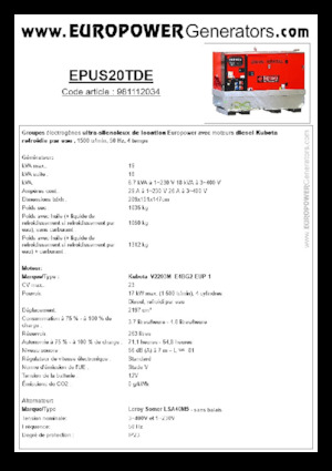 Agregaty prądotwórcze z silnikiem wysokoprężnym Europower EPUS20TDE (LS)