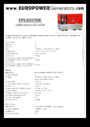 Agregaty prądotwórcze z silnikiem wysokoprężnym Europower EPUS20TDE (LS)