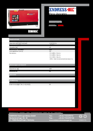 Agregaty prądotwórcze z silnikiem wysokoprężnym Endress ESE 15 YW-B