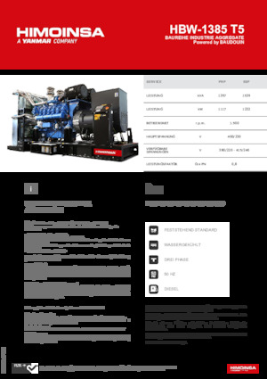 Agregaty prądotwórcze z silnikiem wysokoprężnym HIMOINSA HBW-1385 T5