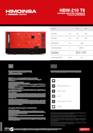 Agregaty prądotwórcze z silnikiem wysokoprężnym HIMOINSA HBW-210 T6