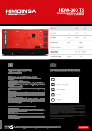 Agregaty prądotwórcze z silnikiem wysokoprężnym HIMOINSA HBW-300 T5