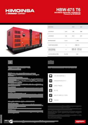 Agregaty prądotwórcze z silnikiem wysokoprężnym HIMOINSA HBW-675 T6