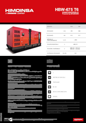 Agregaty prądotwórcze z silnikiem wysokoprężnym HIMOINSA HBW-675 T6
