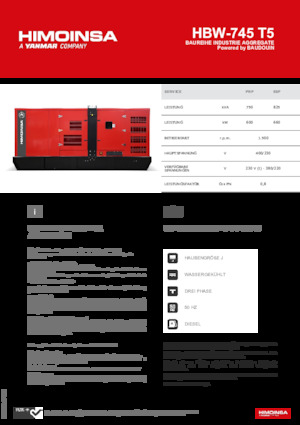 Agregaty prądotwórcze z silnikiem wysokoprężnym HIMOINSA HBW-745 T5