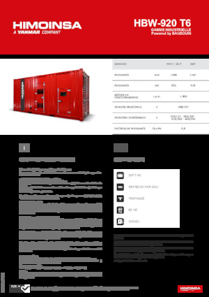 Agregaty prądotwórcze z silnikiem wysokoprężnym HIMOINSA HBW-920 T6