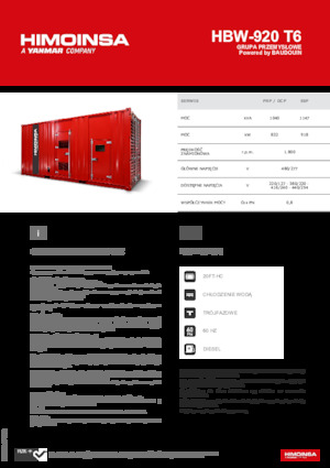 Agregaty prądotwórcze z silnikiem wysokoprężnym HIMOINSA HBW-920 T6