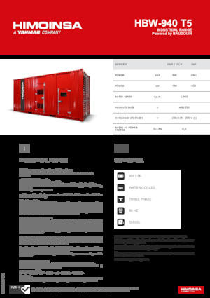 Agregaty prądotwórcze z silnikiem wysokoprężnym HIMOINSA HBW-940 T5