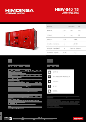 Agregaty prądotwórcze z silnikiem wysokoprężnym HIMOINSA HBW-940 T5