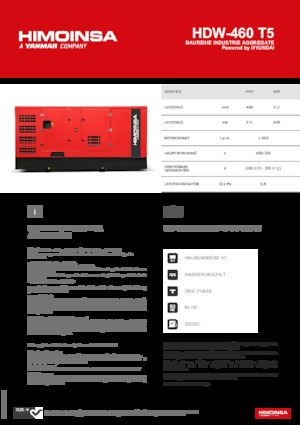 Agregaty prądotwórcze z silnikiem wysokoprężnym HIMOINSA HDW-460 T5