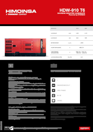 Agregaty prądotwórcze z silnikiem wysokoprężnym HIMOINSA HDW-910 T6