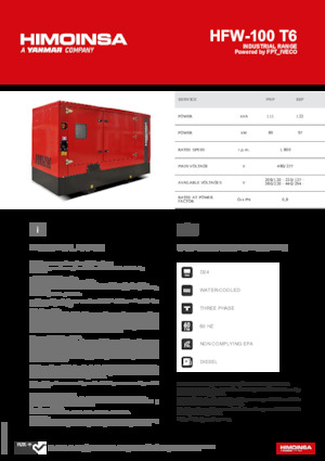 Agregaty prądotwórcze z silnikiem wysokoprężnym HIMOINSA HFW-100 T6