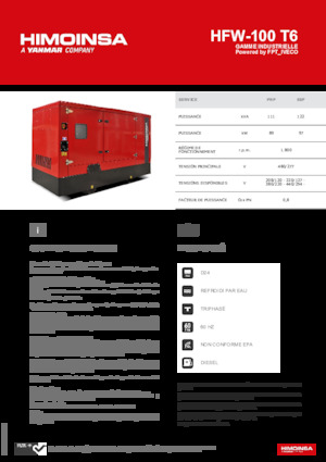 Agregaty prądotwórcze z silnikiem wysokoprężnym HIMOINSA HFW-100 T6