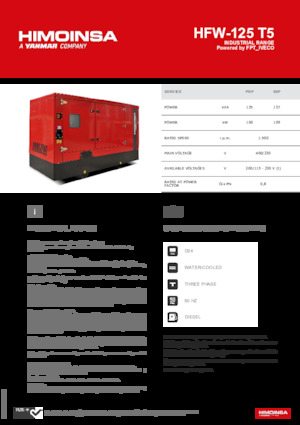 Agregaty prądotwórcze z silnikiem wysokoprężnym HIMOINSA HFW-125 T5
