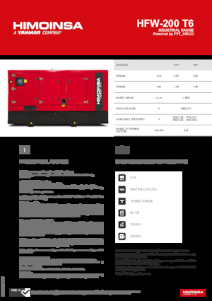 Agregaty prądotwórcze z silnikiem wysokoprężnym HIMOINSA HFW-200 T6