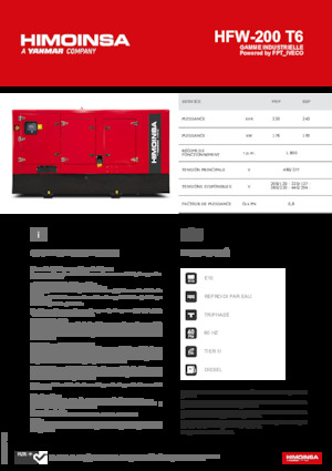Agregaty prądotwórcze z silnikiem wysokoprężnym HIMOINSA HFW-200 T6