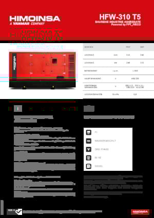 Agregaty prądotwórcze z silnikiem wysokoprężnym HIMOINSA HFW-310 T5