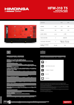 Agregaty prądotwórcze z silnikiem wysokoprężnym HIMOINSA HFW-310 T5