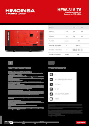 Agregaty prądotwórcze z silnikiem wysokoprężnym HIMOINSA HFW-315 T6