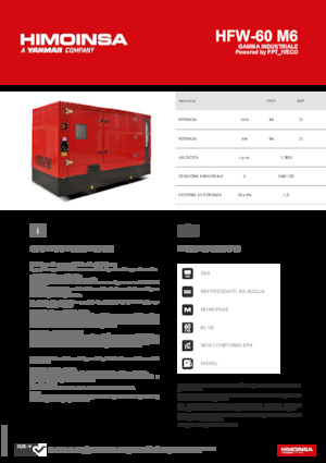 Agregaty prądotwórcze z silnikiem wysokoprężnym HIMOINSA HFW-60 M6