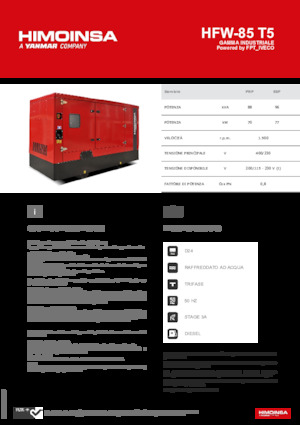 Agregaty prądotwórcze z silnikiem wysokoprężnym HIMOINSA HFW-85 T5