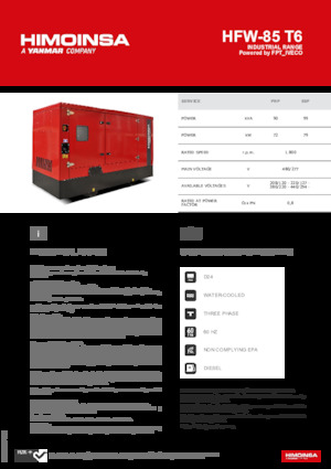 Agregaty prądotwórcze z silnikiem wysokoprężnym HIMOINSA HFW-85 T6