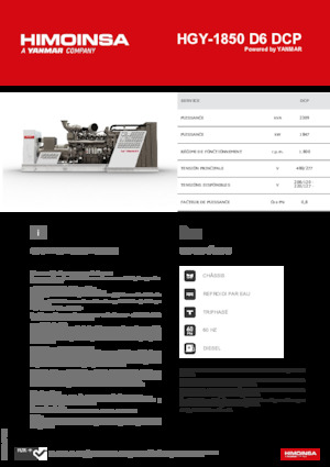 Agregaty prądotwórcze z silnikiem wysokoprężnym HIMOINSA HGY-1850 D6 DCP