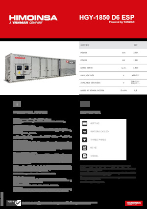 Agregaty prądotwórcze z silnikiem wysokoprężnym HIMOINSA HGY-1850 D6 ESP