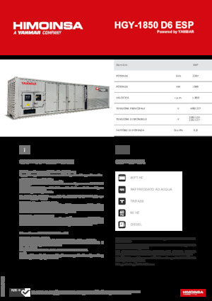 Agregaty prądotwórcze z silnikiem wysokoprężnym HIMOINSA HGY-1850 D6 ESP