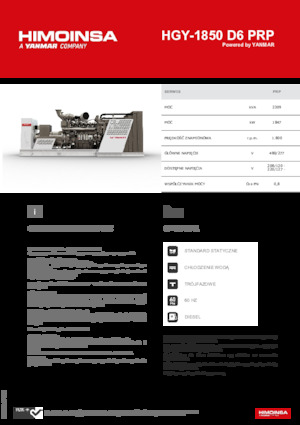 Agregaty prądotwórcze z silnikiem wysokoprężnym HIMOINSA HGY-1850 D6 PRP