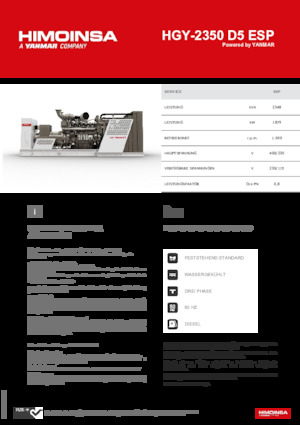 Agregaty prądotwórcze z silnikiem wysokoprężnym HIMOINSA HGY-2350 D5 ESP