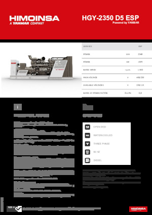 Agregaty prądotwórcze z silnikiem wysokoprężnym HIMOINSA HGY-2350 D5 ESP