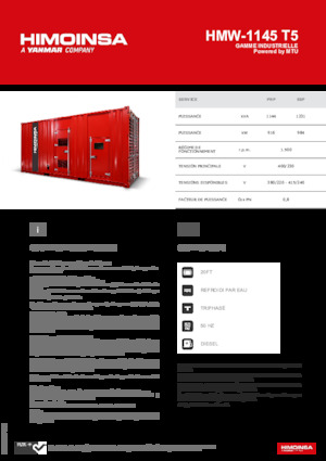 Agregaty prądotwórcze z silnikiem wysokoprężnym HIMOINSA HMW-1145 T5